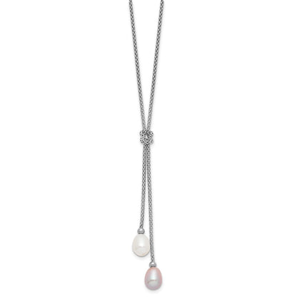 Sterling Silver Rhodium Fwc Pearl Knot 18 In. Necklace/Earring Set