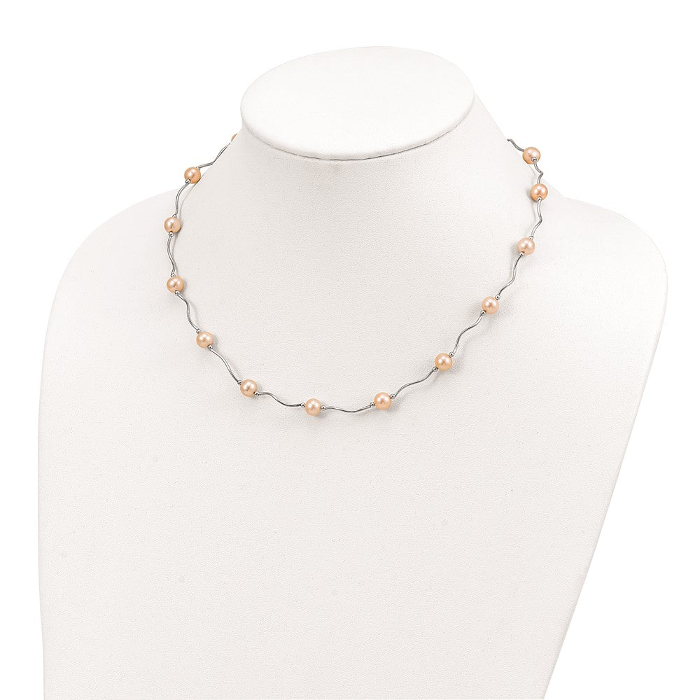Sterling Silver Rh-Plated 6-7mm Pink Fw Cultured Pearl Necklace