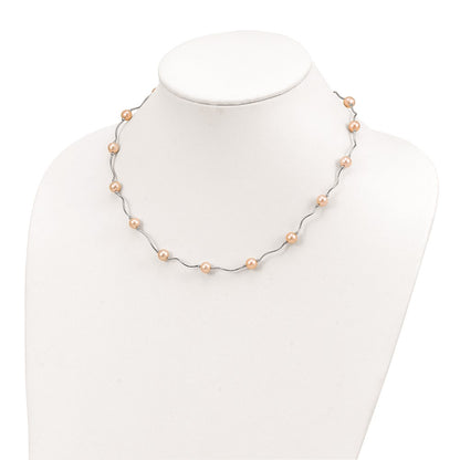 Sterling Silver Rh-Plated 6-7mm Pink Fw Cultured Pearl Necklace