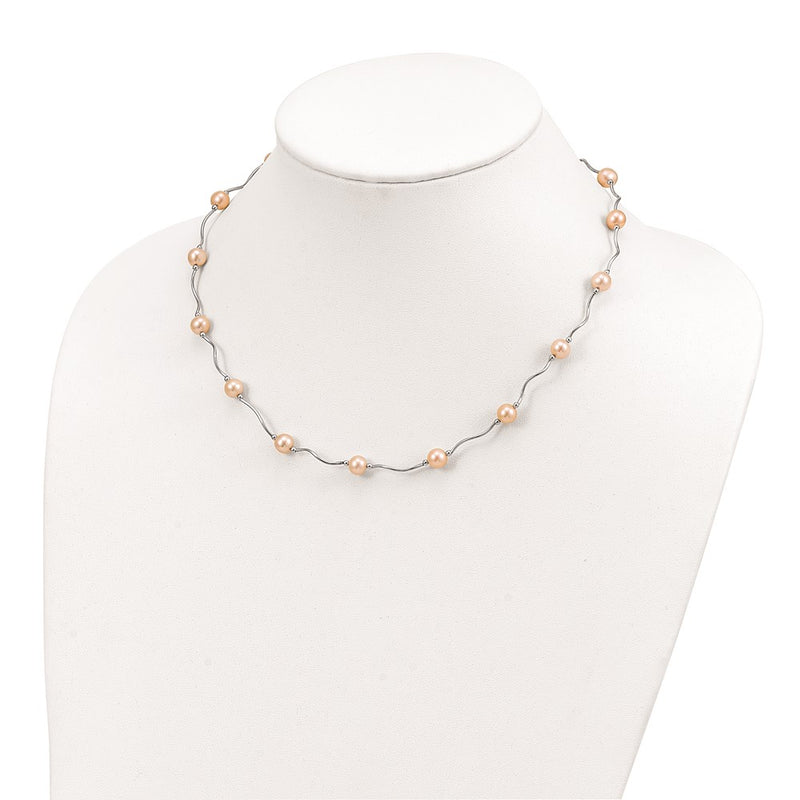 Sterling Silver Rh-Plated 6-7mm Pink Fw Cultured Pearl Necklace