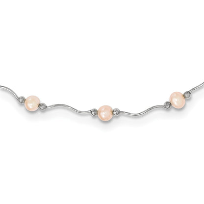 Sterling Silver Rh-Plated 6-7mm Pink Fw Cultured Pearl Necklace