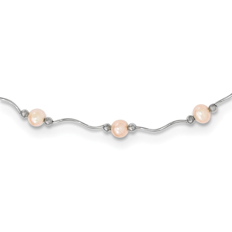 Sterling Silver Rh-Plated 6-7mm Pink Fw Cultured Pearl Necklace