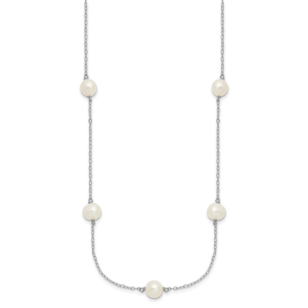 Sterling Silver Rhodium 7-8mm White Fwc Pearl W/2In Ext. Necklace