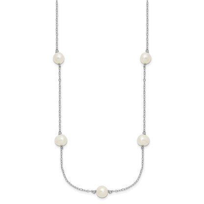 Sterling Silver Rhodium 7-8mm White Fwc Pearl W/2In Ext. Necklace