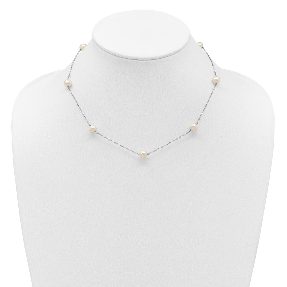 Sterling Silver Rhodium 7-8mm White Fwc Pearl W/2In Ext. Necklace