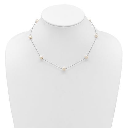 Sterling Silver Rhodium 7-8mm White Fwc Pearl W/2In Ext. Necklace