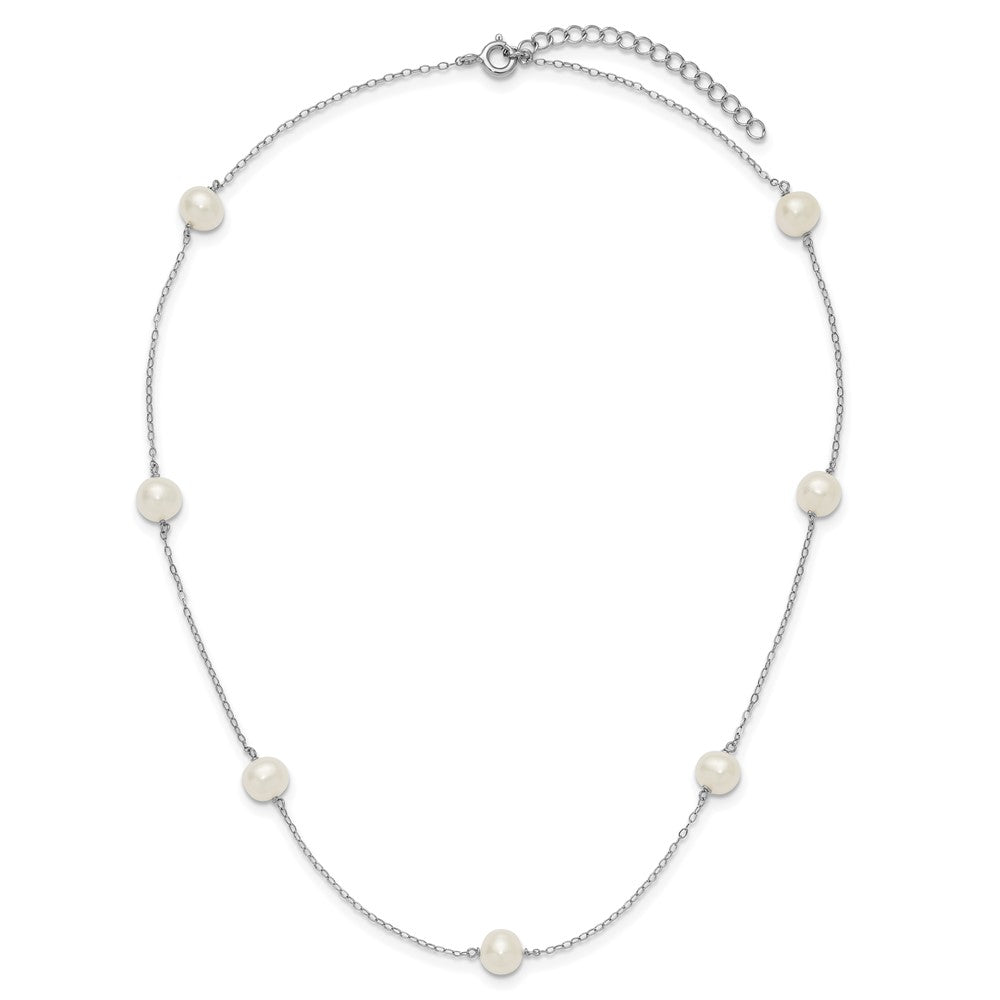 Sterling Silver Rhodium 7-8mm White Fwc Pearl W/2In Ext. Necklace