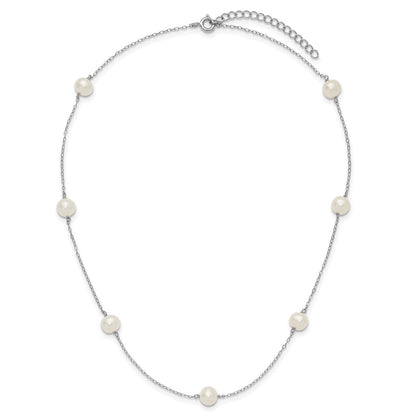 Sterling Silver Rhodium 7-8mm White Fwc Pearl W/2In Ext. Necklace