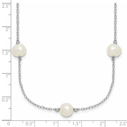 Sterling Silver Rhodium 7-8mm White Fwc Pearl W/2In Ext. Necklace