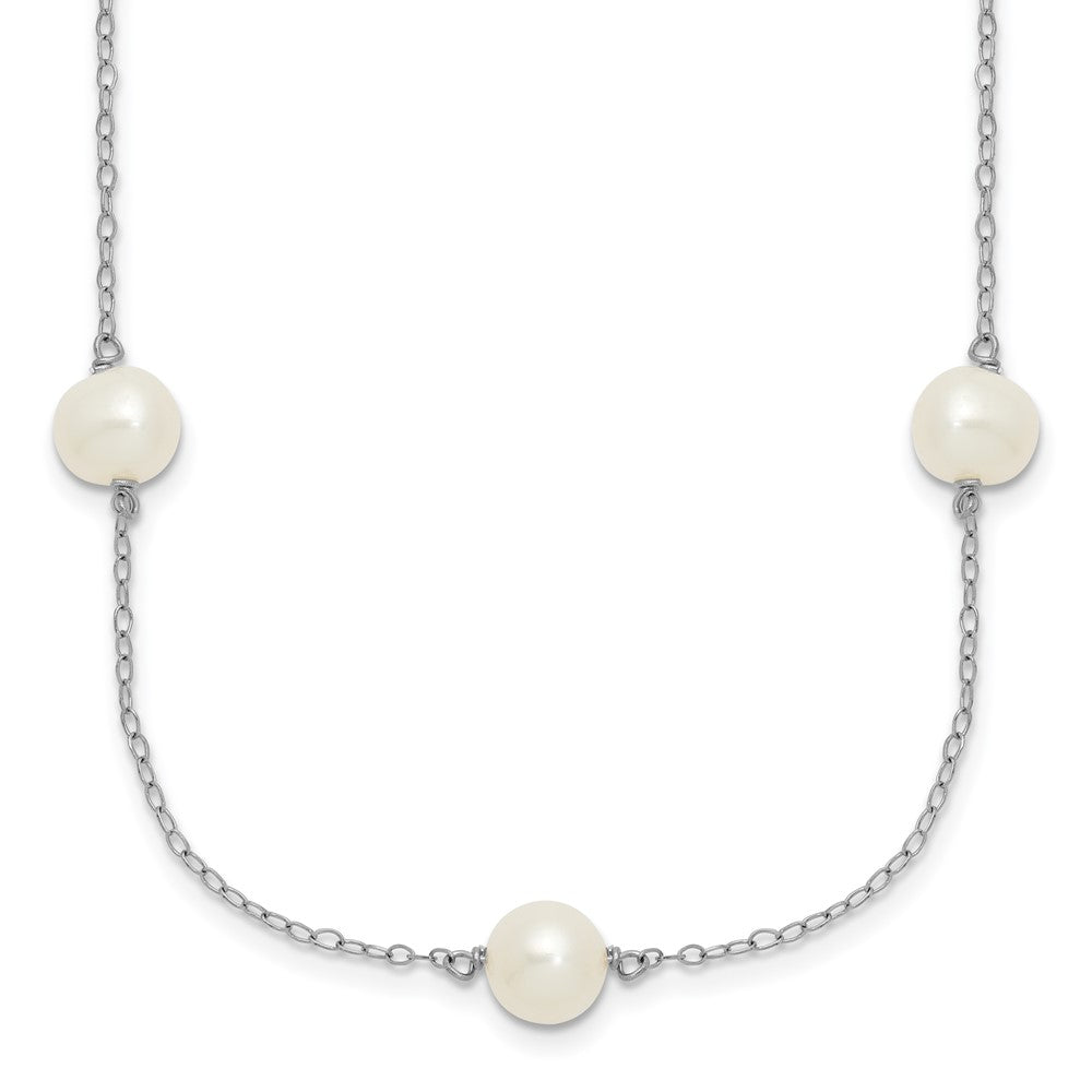Sterling Silver Rhodium 7-8mm White Fwc Pearl W/2In Ext. Necklace