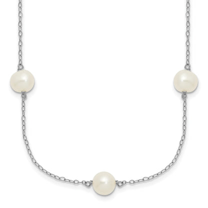 Sterling Silver Rhodium 7-8mm White Fwc Pearl W/2In Ext. Necklace