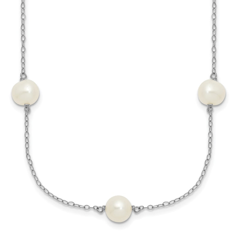 Sterling Silver Rhodium 7-8mm White Fwc Pearl W/2In Ext. Necklace