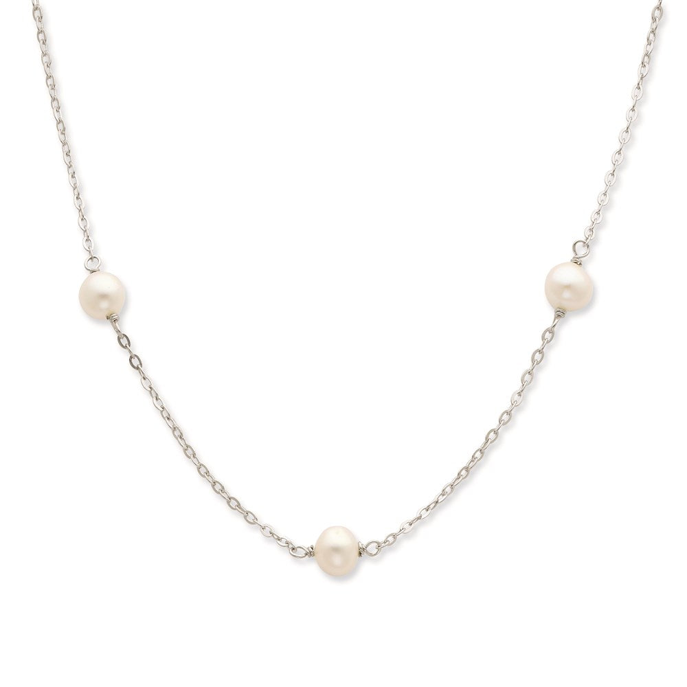 Sterling Silver Rhodium 7-8mm White Fwc Pearl W/2In Ext. Necklace