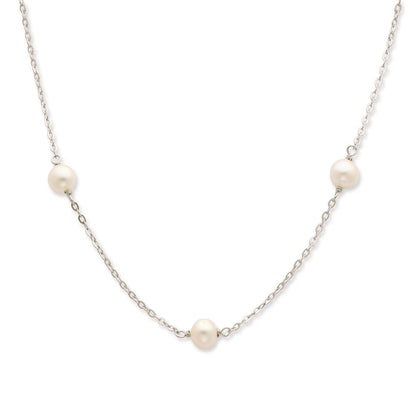 Sterling Silver Rhodium 7-8mm White Fwc Pearl W/2In Ext. Necklace