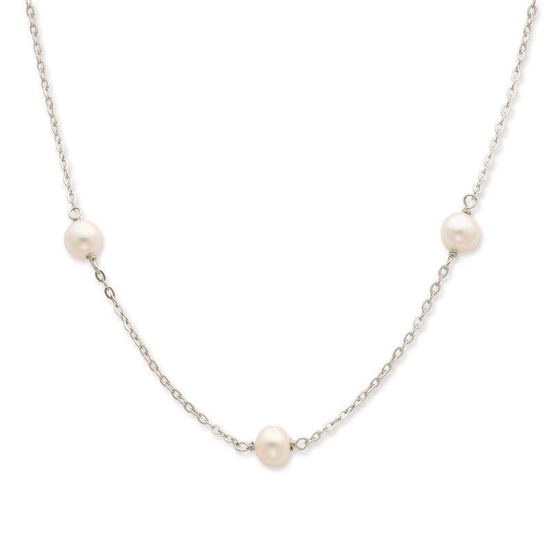 Sterling Silver Rhodium 7-8mm White Fwc Pearl W/2In Ext. Necklace