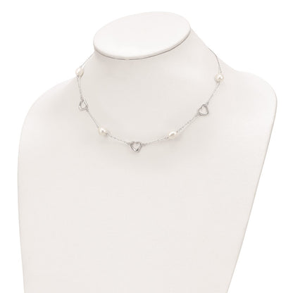 Sterling Silver Rhodium 7-8mm White Fwc Pearl W/2In Ext. Necklace
