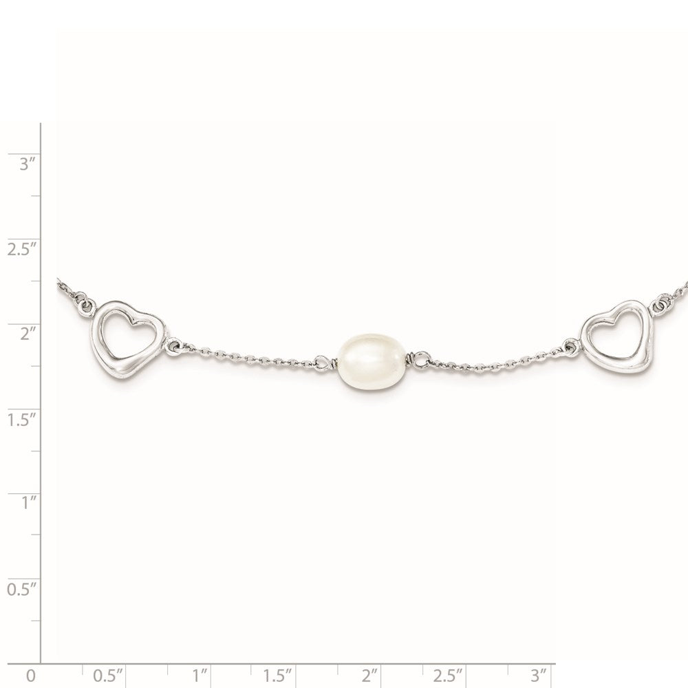 Sterling Silver Rhodium 7-8mm White Fwc Pearl W/2In Ext. Necklace