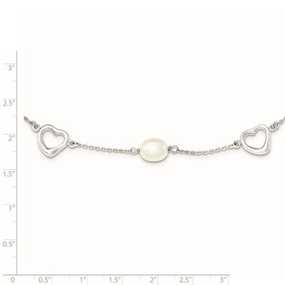 Sterling Silver Rhodium 7-8mm White Fwc Pearl W/2In Ext. Necklace
