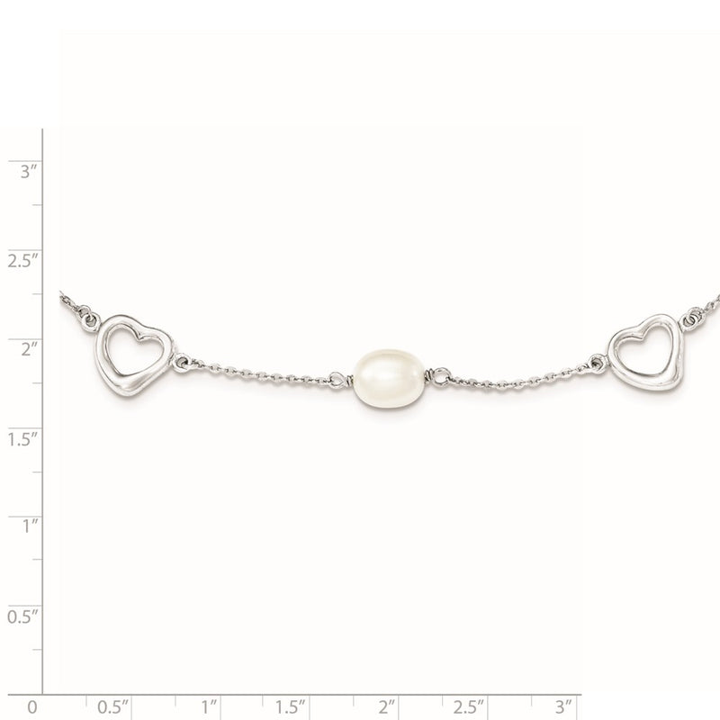 Sterling Silver Rhodium 7-8mm White Fwc Pearl W/2In Ext. Necklace
