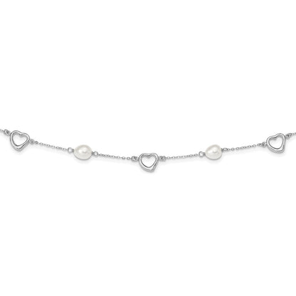 Sterling Silver Rhodium 7-8mm White Fwc Pearl W/2In Ext. Necklace