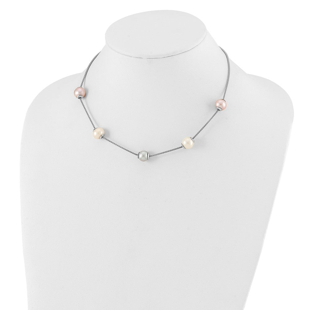 Sterling Silver 9-11mm Multi-Color Freshwater Cultured Pearl W/ 2In Ext. Necklace