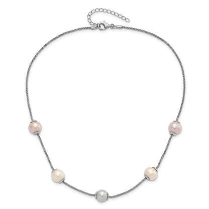 Sterling Silver 9-11mm Multi-Color Freshwater Cultured Pearl W/ 2In Ext. Necklace
