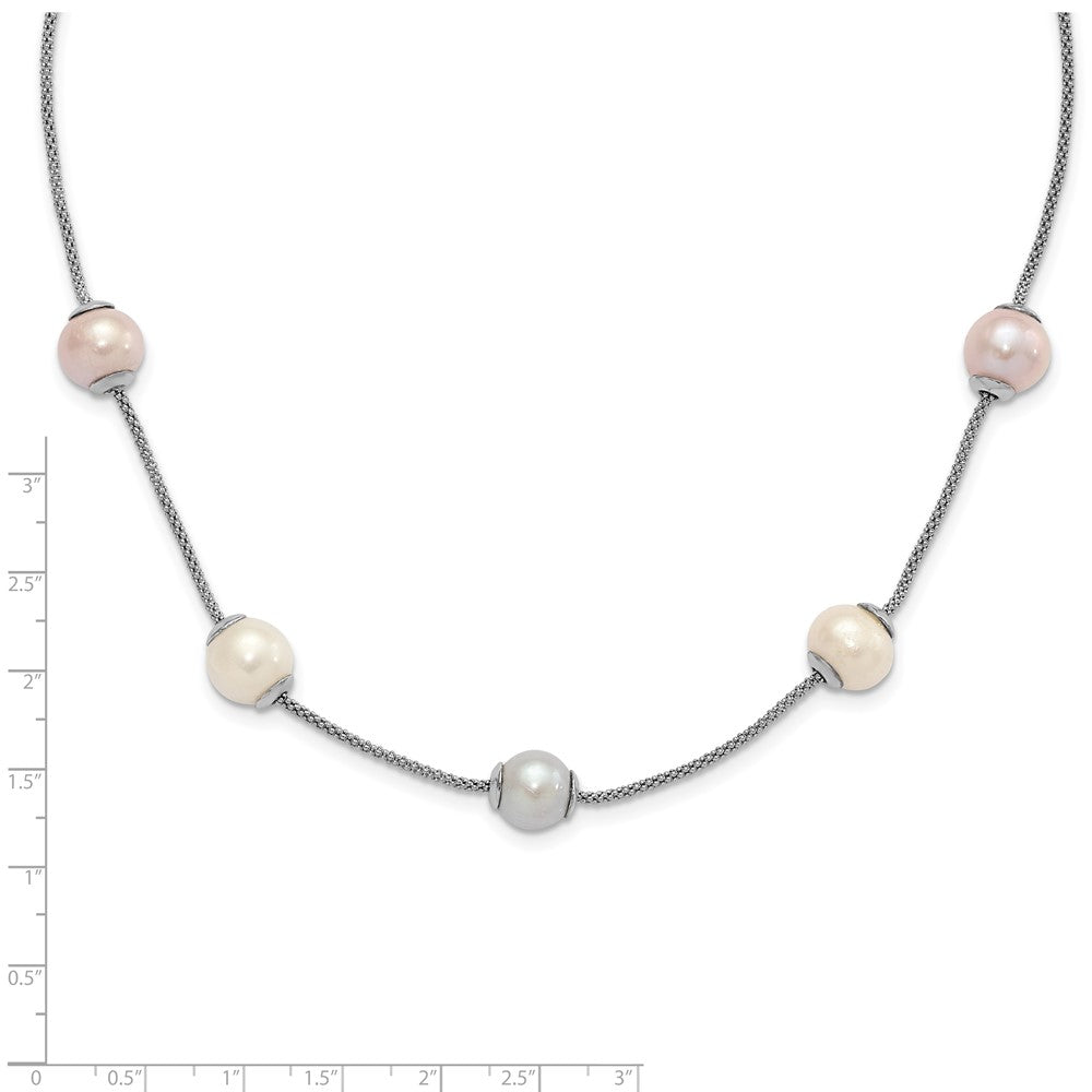 Sterling Silver 9-11mm Multi-Color Freshwater Cultured Pearl W/ 2In Ext. Necklace