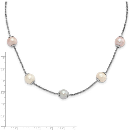 Sterling Silver 9-11mm Multi-Color Freshwater Cultured Pearl W/ 2In Ext. Necklace