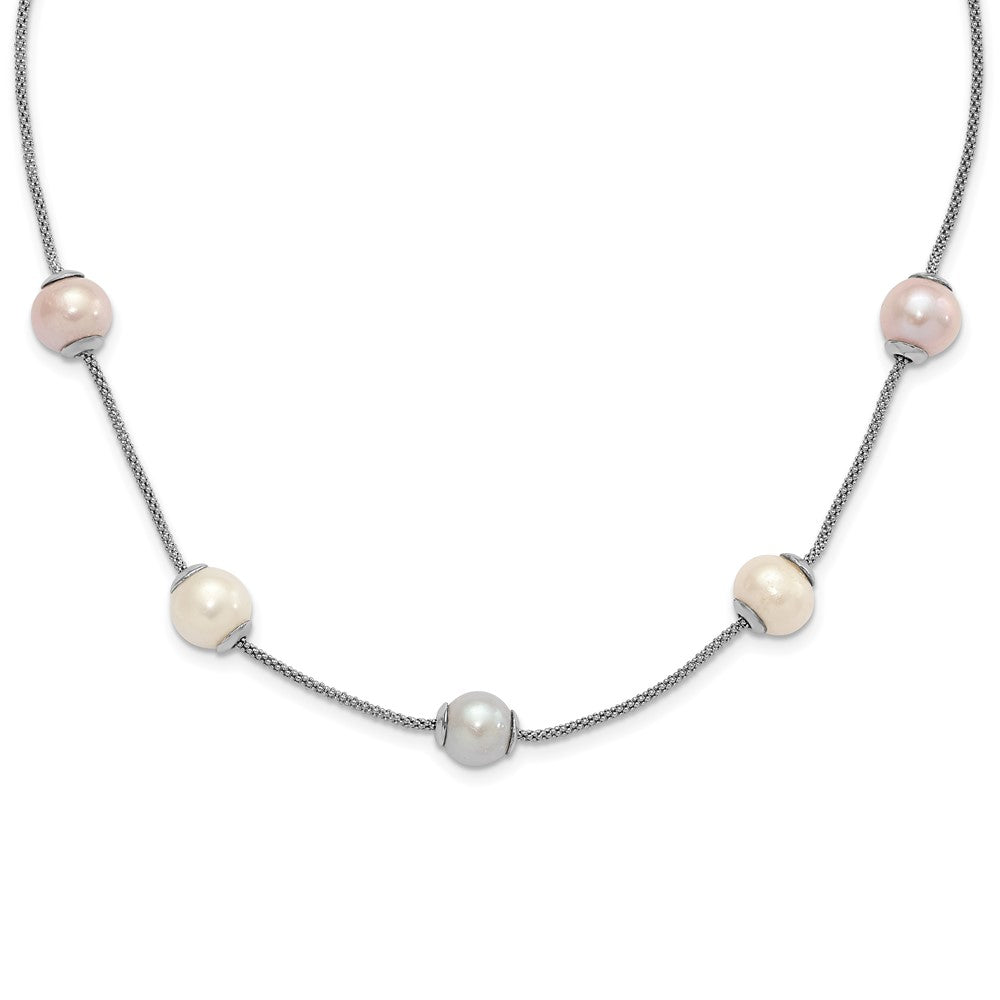 Sterling Silver 9-11mm Multi-Color Freshwater Cultured Pearl W/ 2In Ext. Necklace
