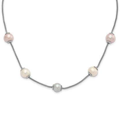 Sterling Silver 9-11mm Multi-Color Freshwater Cultured Pearl W/ 2In Ext. Necklace