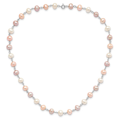 Sterling Silver Rh White/Pink/Purple Fwc Pearl Neck/Bracelet/Ear Set