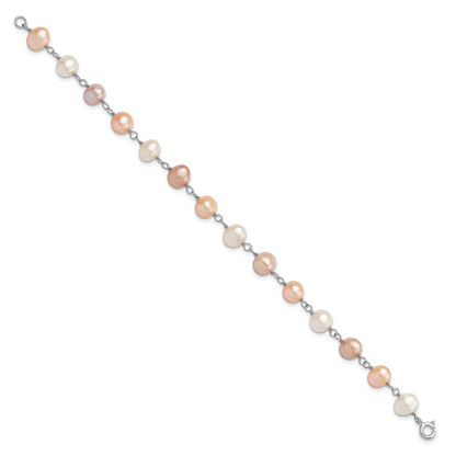 Sterling Silver Rh White/Pink/Purple Fwc Pearl Neck/Bracelet/Ear Set