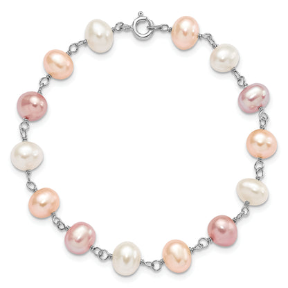 Sterling Silver Rh White/Pink/Purple Fwc Pearl Neck/Bracelet/Ear Set