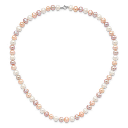 Sterling Silver Rh White/Pink/Purple Fwc Pearl Neck/Bracelet/Ear Set