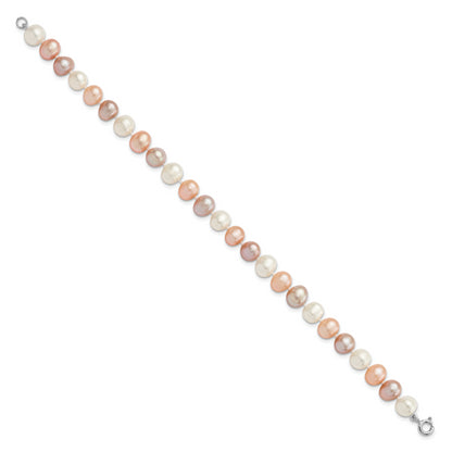 Sterling Silver Rh White/Pink/Purple Fwc Pearl Neck/Bracelet/Ear Set
