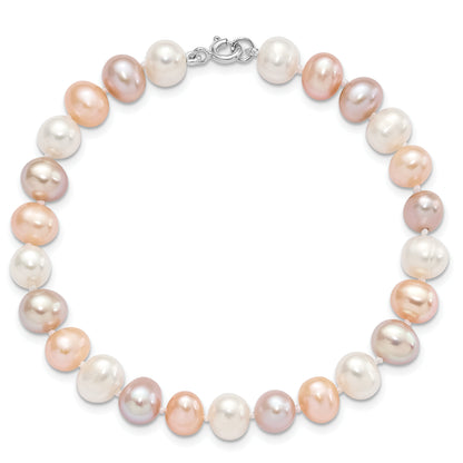 Sterling Silver Rh White/Pink/Purple Fwc Pearl Neck/Bracelet/Ear Set