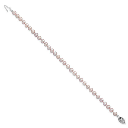 7.25 Inch Sterling Silver Rhodium-Plated 5-6mm Purple Fwc Pearl Bracelet