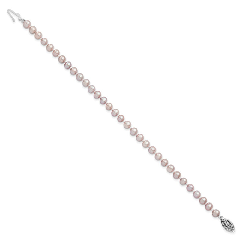 7.25 Inch Sterling Silver Rhodium-Plated 5-6mm Purple Fwc Pearl Bracelet