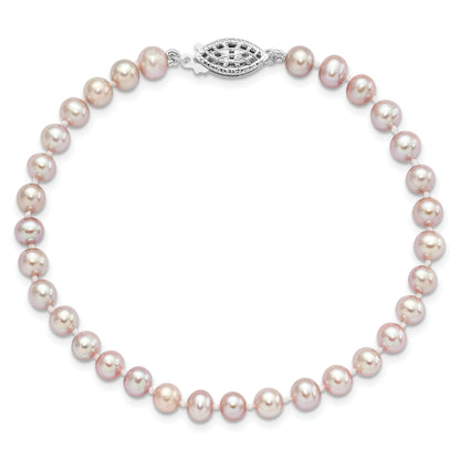7.25 Inch Sterling Silver Rhodium-Plated 5-6mm Purple Fwc Pearl Bracelet