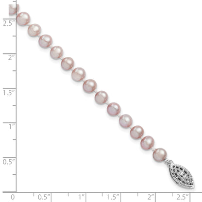 7.25 Inch Sterling Silver Rhodium-Plated 5-6mm Purple Fwc Pearl Bracelet