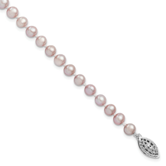 7.25 Inch Sterling Silver Rhodium-Plated 5-6mm Purple Fwc Pearl Bracelet