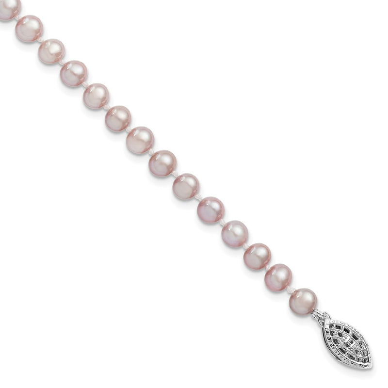 7.25 Inch Sterling Silver Rhodium-Plated 5-6mm Purple Fwc Pearl Bracelet