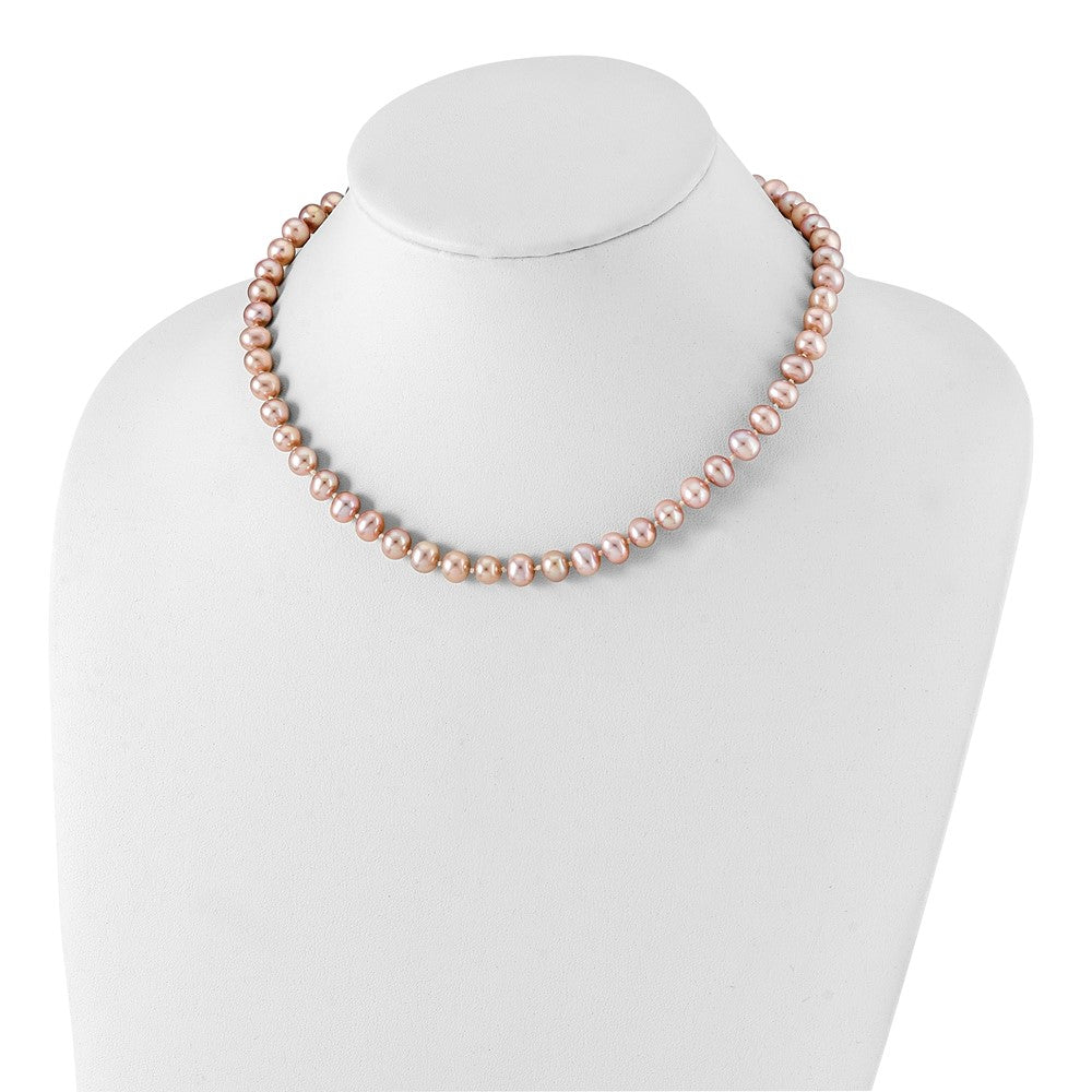 Sterling Silver Rh-Plated 7-8mm Purple Fw Cultured Pearl Necklace