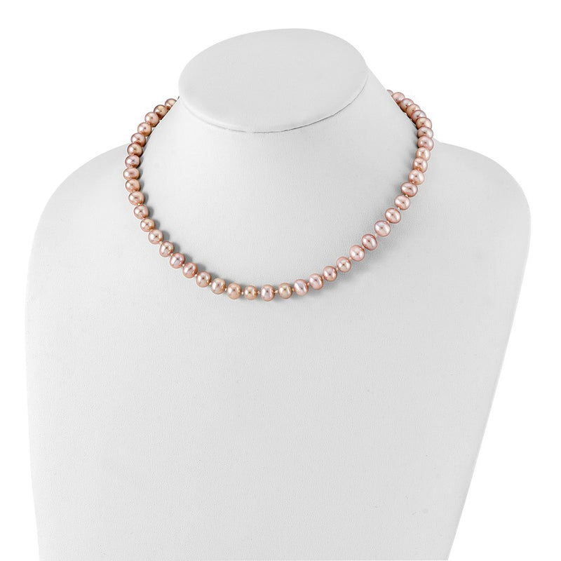 Sterling Silver Rh-Plated 7-8mm Purple Fw Cultured Pearl Necklace