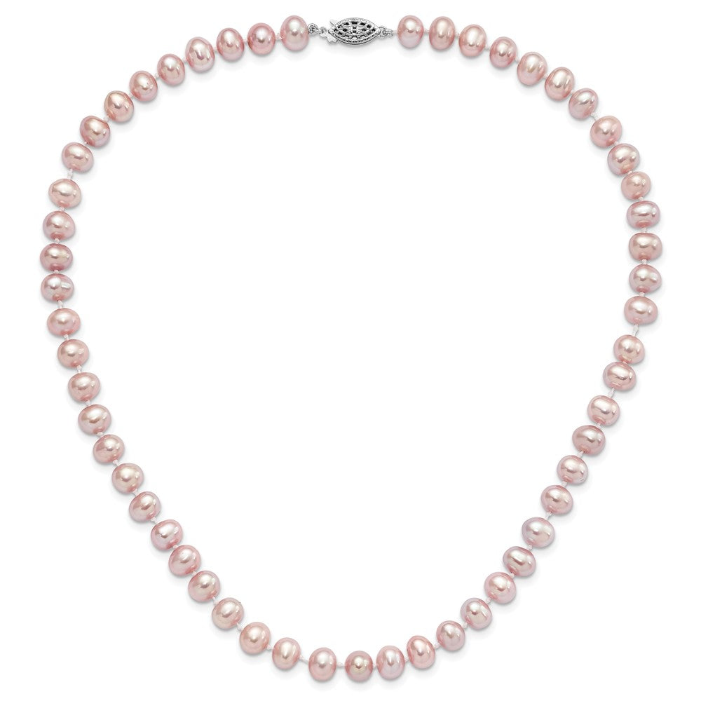 Sterling Silver Rh-Plated 7-8mm Purple Fw Cultured Pearl Necklace