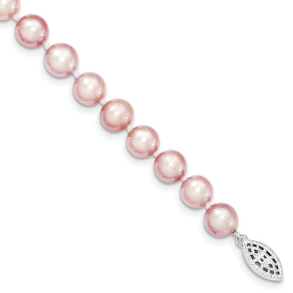 7.25 Inch Sterling Silver 7-8mm Purple Fw Cultured Pearl Bracelet