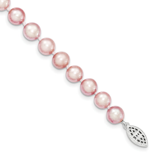 7.25 Inch Sterling Silver 7-8mm Purple Fw Cultured Pearl Bracelet