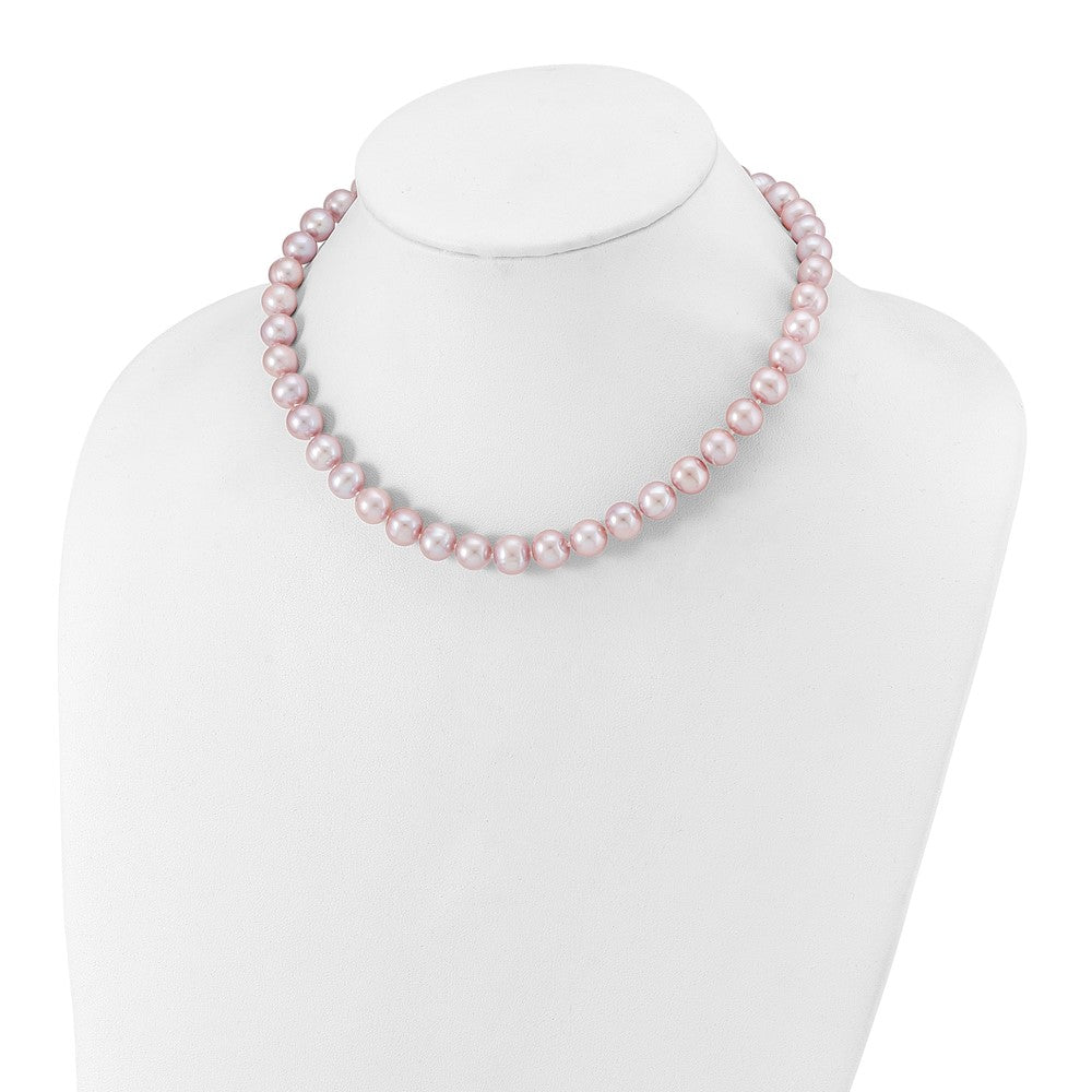 Sterling Silver Rhodium-Plated 9-10mm Purple Fwc Pearl Necklace