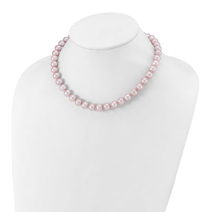 Sterling Silver Rhodium-Plated 9-10mm Purple Fwc Pearl Necklace