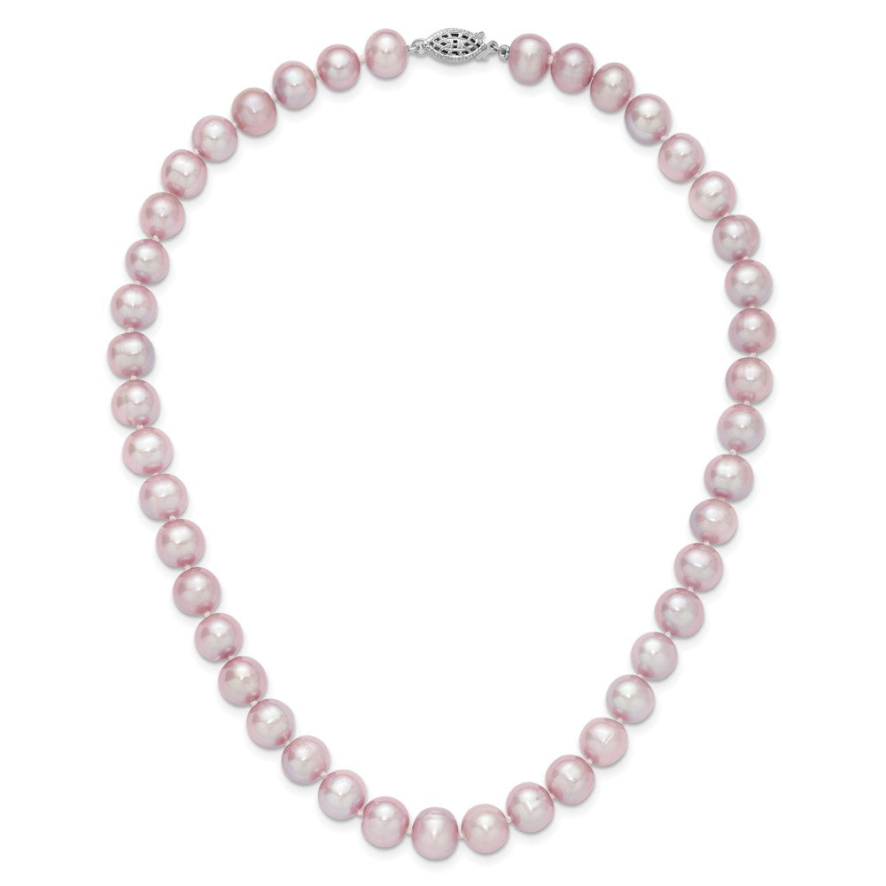 Sterling Silver Rhodium-Plated 9-10mm Purple Fwc Pearl Necklace